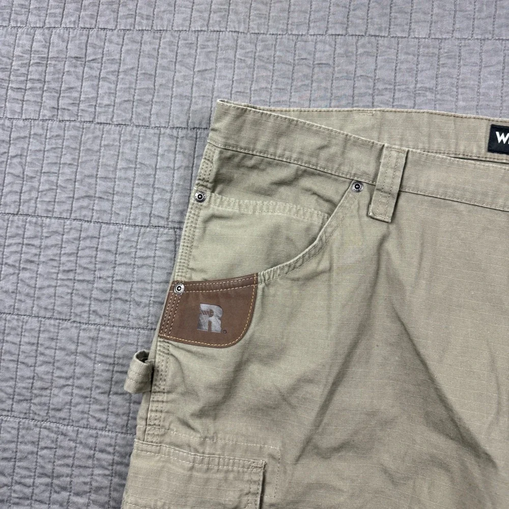 Wrangler Riggs Workwear Mens 42x30 Tan Ripstop Cargo Pants Double Knee Utility